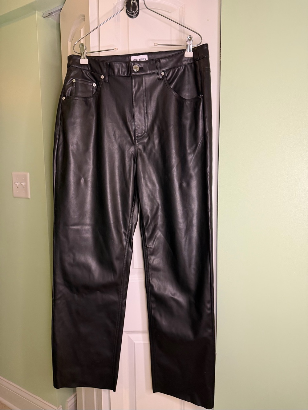 Steve Madden Black Faux Leather Straight-Leg Pants Size L
